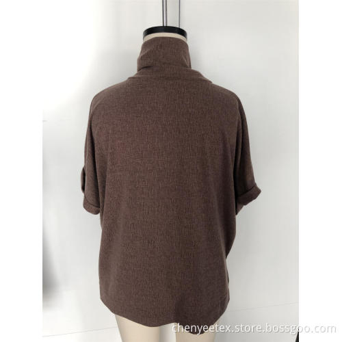 Knit short sleeve shirt with high neck